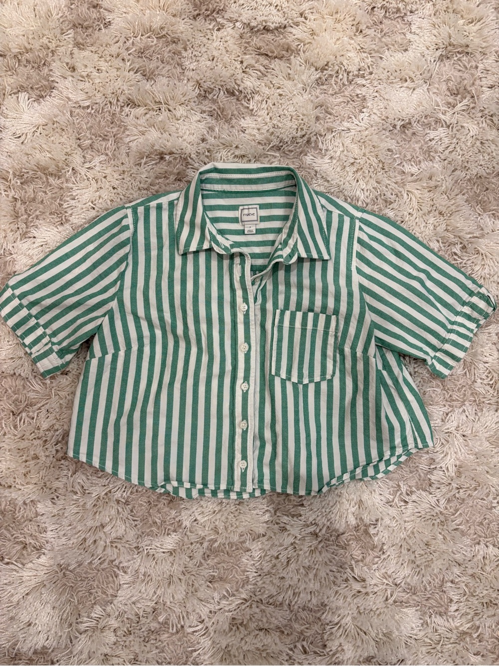 Maeve Green & White Striped Button-Up Crop Top